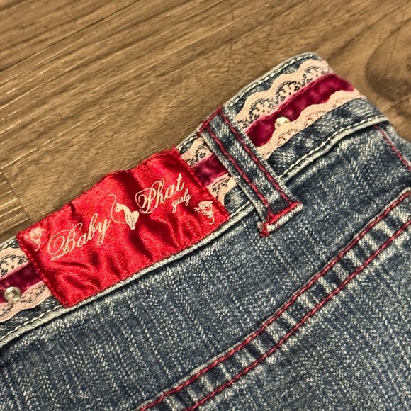 Baby Phat Denim Mini Skirt Girls Size 5 Blue Jean Y2K Embellished Logo Vintage - Picture 3 of 6